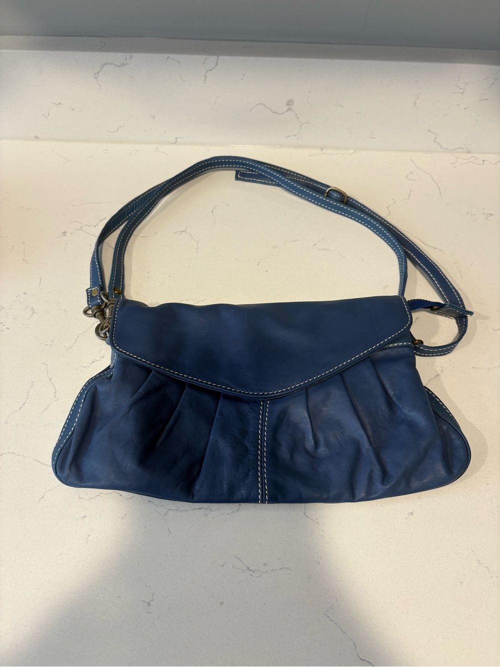 Blue Leather Pleated LATICO Shoulder Bag - Women